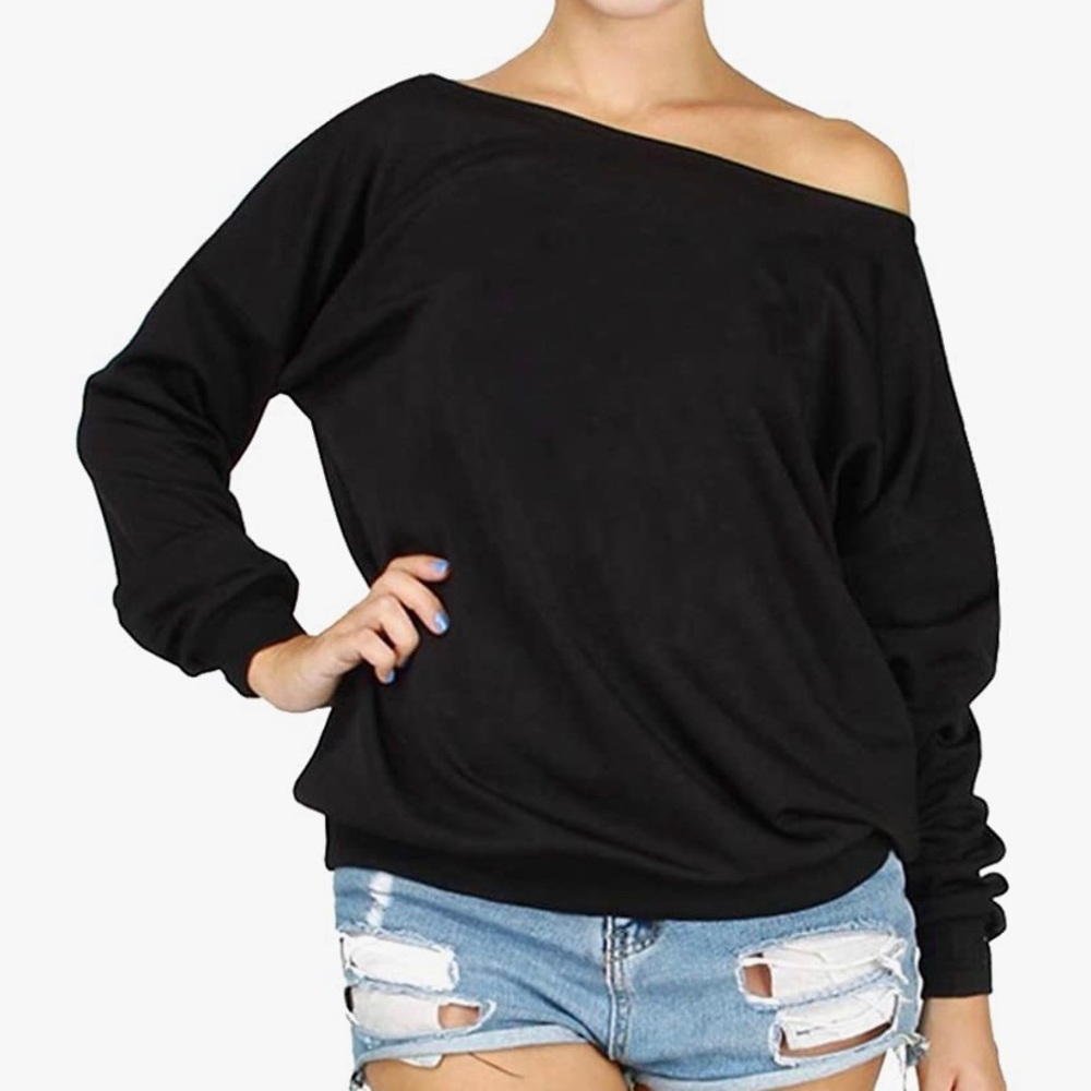 Rysly Off Shoulder Casual Sweatshirts Black XL